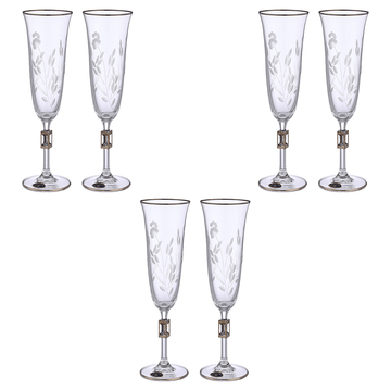 Bohemia Crystal - Flute Glass Set 6 Pieces - Silver - 150ml