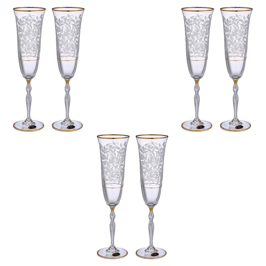 Bohemia Crystal - Flute Glass Set 6 Pieces - Gold - 150ml