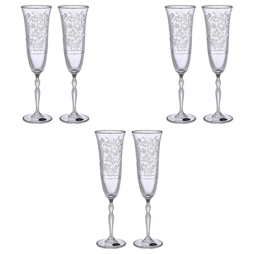 Bohemia Crystal - Flute Glass Set 6 Pieces - Silver - 150ml