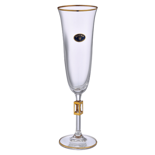 Bohemia Crystal - Flute Glass Set 6 Pieces - Gold - 150ml