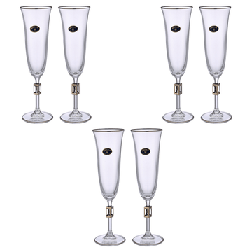 Bohemia Crystal - Flute Glass Set 6 Pieces - Silver - 150ml