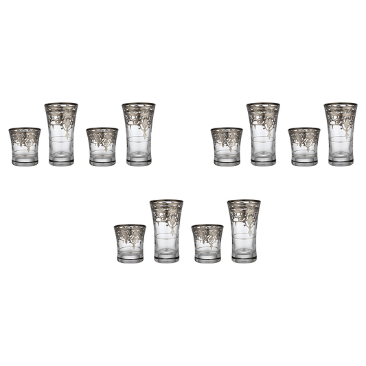 Pasabahce - Highball & Tumbler Glass Set 12 Pieces - Silver - 340&250ml