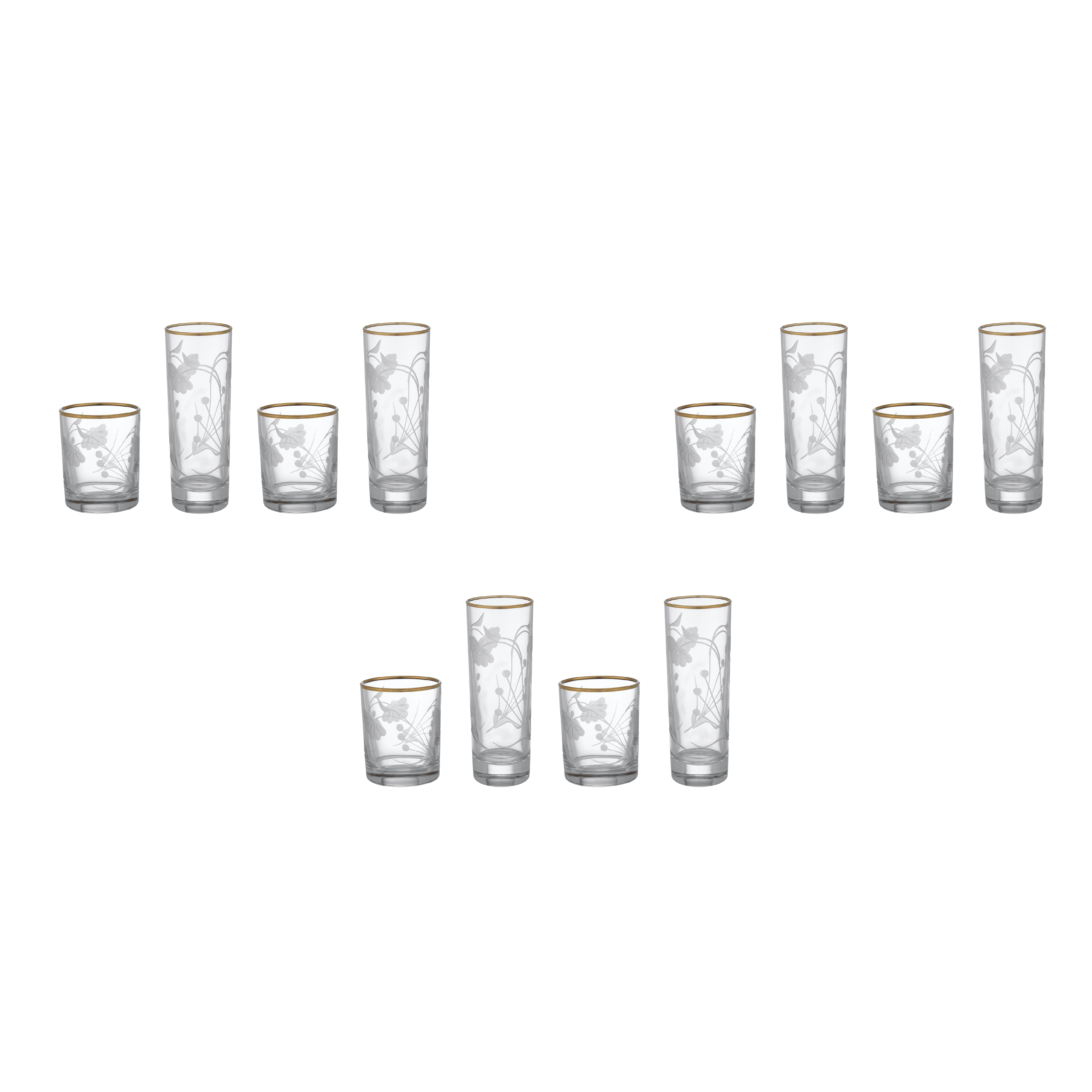 Pasabahce Decorated Highball & Tumbler Glass Set 12 Pieces Gold