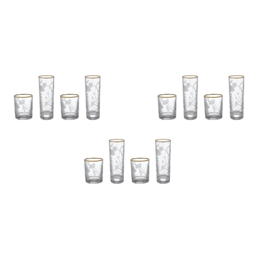 Pasabahce - Decorated Highball & Tumbler Glass Set 12 Pieces - Gold - 310&200ml - Glass