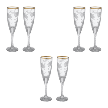 Pasabahce - Decorated Flute Glass Set 6 Pieces - Gold - 150ml - Glass