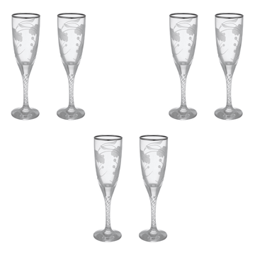 Pasabahce - Decorated Flute Glass Set 6 Pieces - Silver - 150ml - Glass