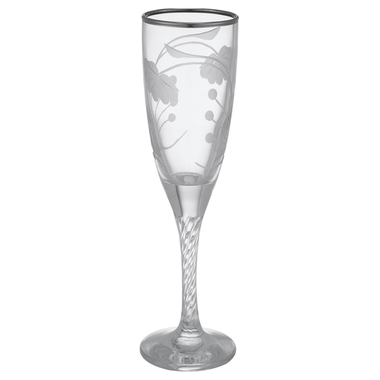 Pasabahce - Decorated Flute Glass Set 6 Pieces - Silver - 150ml - Glass