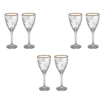 Pasabahce - Decorated Goblet Glass Set 6 Pieces - Gold - 205ml - Glass