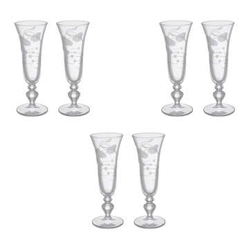 Pasabahce - Decorated Flute Glass Set 6 Pieces - 180ml - Glass