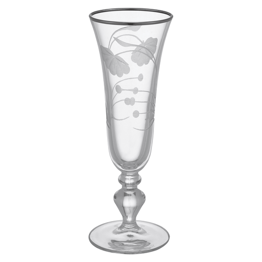Pasabahce - Decorated Flute Glass Set 6 Pieces - Silver - 180ml - Glass