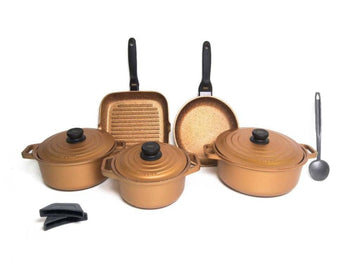 Risoli - Granito Cookware Set 13 Pieces - Gold - Die Cast Aluminum