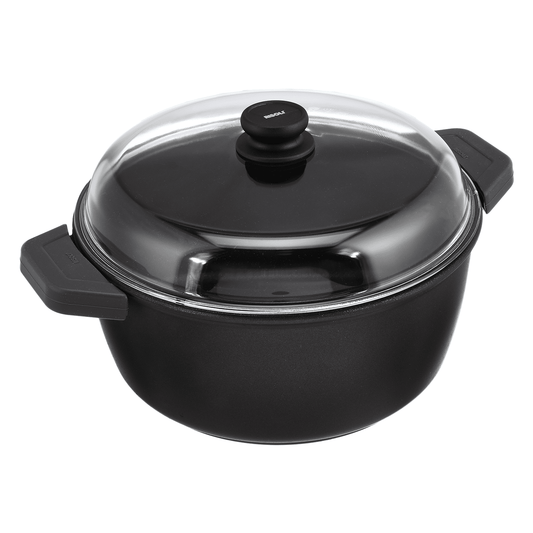 Risoli - Black Plus Pot with Glass Lid - 32cm - Black - Die Cast Aluminum