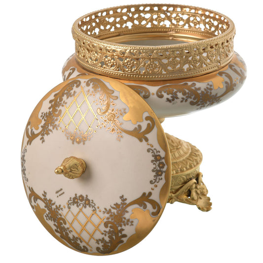 Caroline - Round Box with Gold Base - Beige & Gold - 19cm