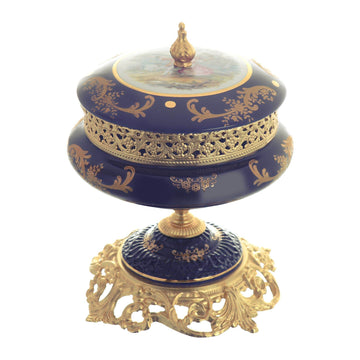 Caroline - Round Box with Base - Romeo & Juliet - Blue & Gold - 19cm