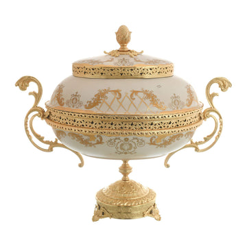 Caroline - Imperial Oval Box with Gold Plated Handles & Base - Beige & Gold
