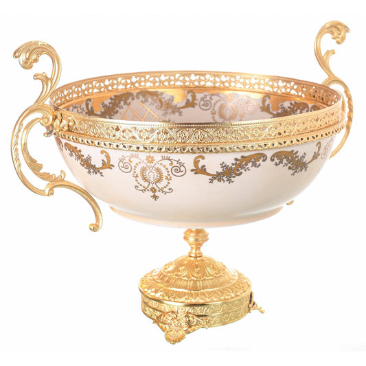 Caroline - Imperial Oval Bowl with Gold Plated Base - Beige & Gold - 45x36x38cm