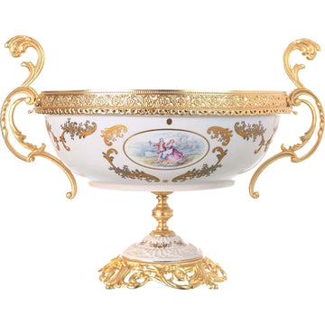 Caroline - Oval Bowl with Base - Romeo & Juliet - Beige & Gold - 45x36x38cm