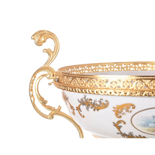 Caroline - Oval Bowl with Base - Romeo & Juliet - Beige & Gold - 45x36x38cm