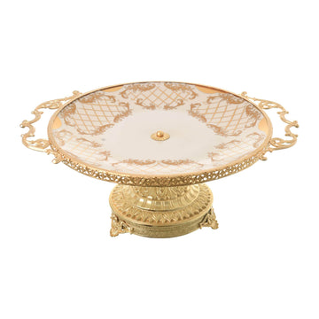 Caroline - Imperial Round Plate with Gold Plated Base & Handles - Beige & Gold - 40x50cm