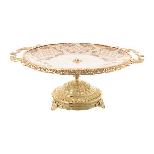 Caroline - Imperial Round Plate with Gold Plated Base & Handles - Beige & Gold - 40x50cm