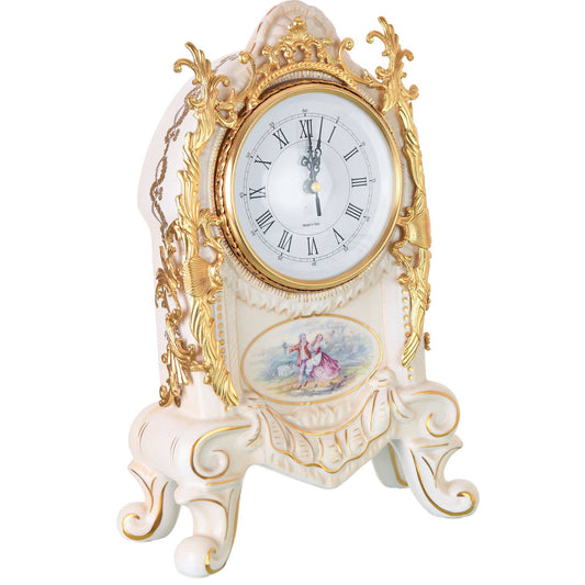 Caroline - Table Clock - Romeo & Juliet - Beige & Gold - 37cm