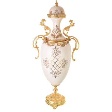 Caroline - Imperial Large Potiche with Gold Plated Base - Beige & Gold - 75cm