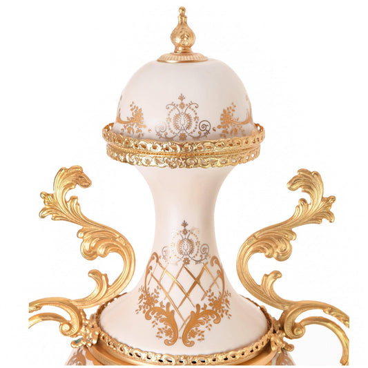 Caroline - Imperial Large Potiche with Gold Plated Base - Beige & Gold - 75cm