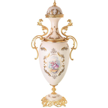 Caroline - Large Potiche with Base - Romeo & Juliet - Beige & Gold - 75cm
