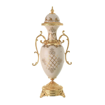 Caroline - Small Imperial Potiche with Gold Plated Base - Beige & Gold - 50cm