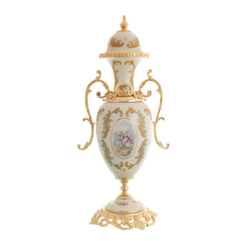 Caroline - Small Potiche with Base - Romeo & Juliet - Beige & Gold - 50cm