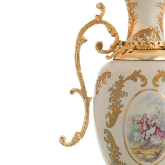 Caroline - Small Potiche with Base - Romeo & Juliet - Beige & Gold - 50cm