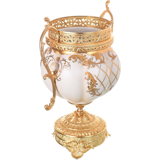 Caroline - Imperial Bowl with Gold Plated Base - Beige & Gold - 33cm