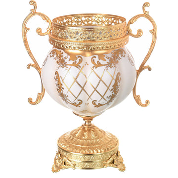 Caroline - Imperial Bowl with Gold Plated Base - Beige & Gold - 33cm