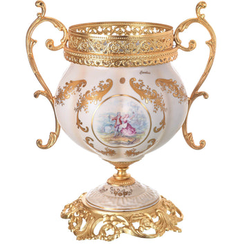 Caroline - Bowl with Base - Romeo & Juliet - Beige & Gold - 33cm