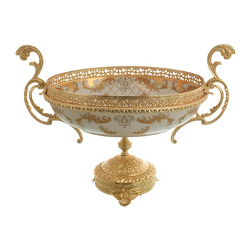 Caroline - Imperial Oval Bowl with Gold Plated Base - Beige & Gold - 48x27x32cm