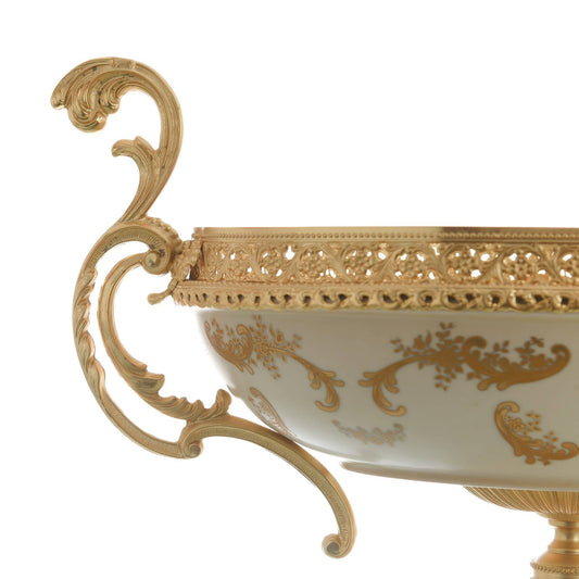 Caroline - Imperial Oval Bowl with Gold Plated Base - Beige & Gold - 48x27x32cm