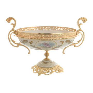 Caroline - Oval Bowl with Base - Romeo & Juliet - Beige & Gold - 48x27x32cm