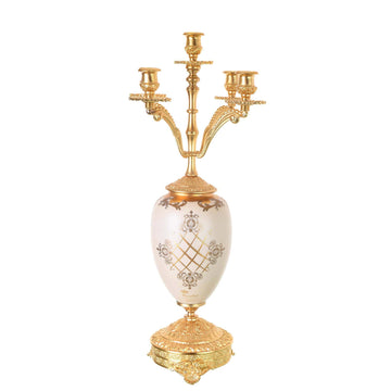 Caroline - Imperial Candle Holder with Gold Plated Base 5 Lights - Beige & Gold - 65cm