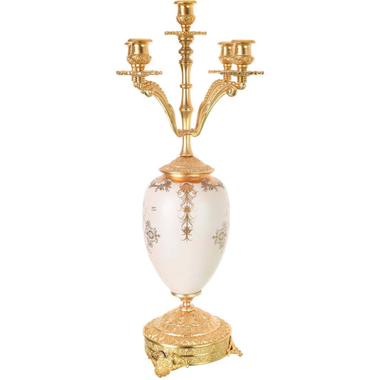 Caroline - Imperial Candle Holder with Gold Plated Base 5 Lights - Beige & Gold - 65cm