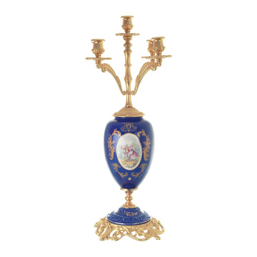 Caroline - Candle Holder with Base 5 Lights - Romeo & Juliet - Blue & Gold - 65cm