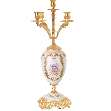 Caroline - Candle Holder with Base 5 Lights - Romeo & Juliet - Beige & Gold - 65cm