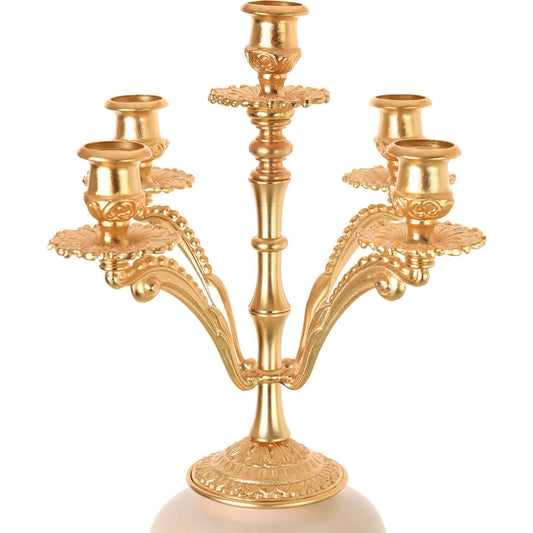 Caroline - Candle Holder with Base 5 Lights - Romeo & Juliet - Beige & Gold - 65cm