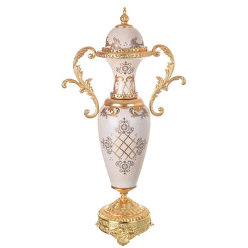 Caroline - Imperial Small Potiche with Gold Plated Base - Beige & Gold - 51cm
