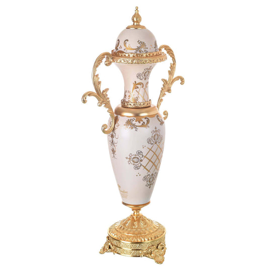 Caroline - Imperial Small Potiche with Gold Plated Base - Beige & Gold - 51cm
