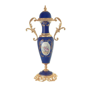 Caroline - Small Potiche with Base - Romeo & Juliet - Blue & Gold - 51cm
