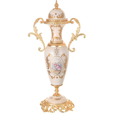 Caroline - Small Potiche with Base - Romeo & Juliet - Beige & Gold - 51cm