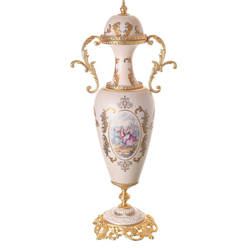 Caroline - Large Potiche with Base - Romeo & Juliet - Beige & Gold - 70cm