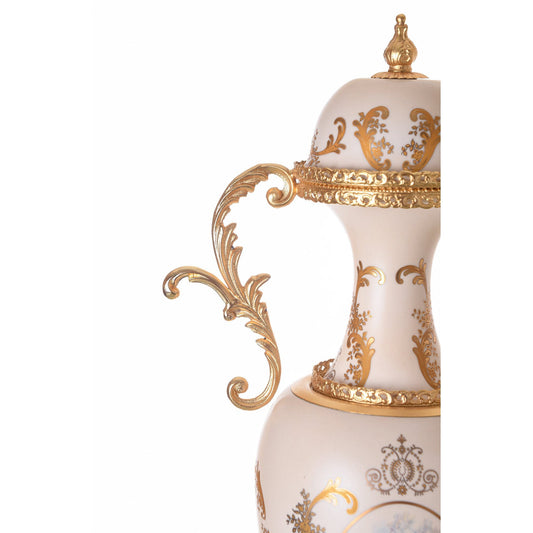 Caroline - Large Potiche with Base - Romeo & Juliet - Beige & Gold - 70cm