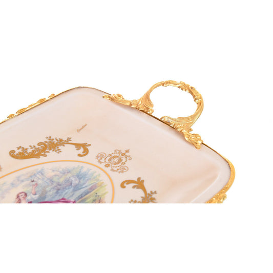 Caroline - Rectangular Tray with Golden Handles & Legs - Romeo & Juliet - Beige & Gold - 46x25cm