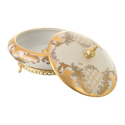 Caroline - Imperial Round Box with Gold Plated Legs - Beige & Gold - 18cm